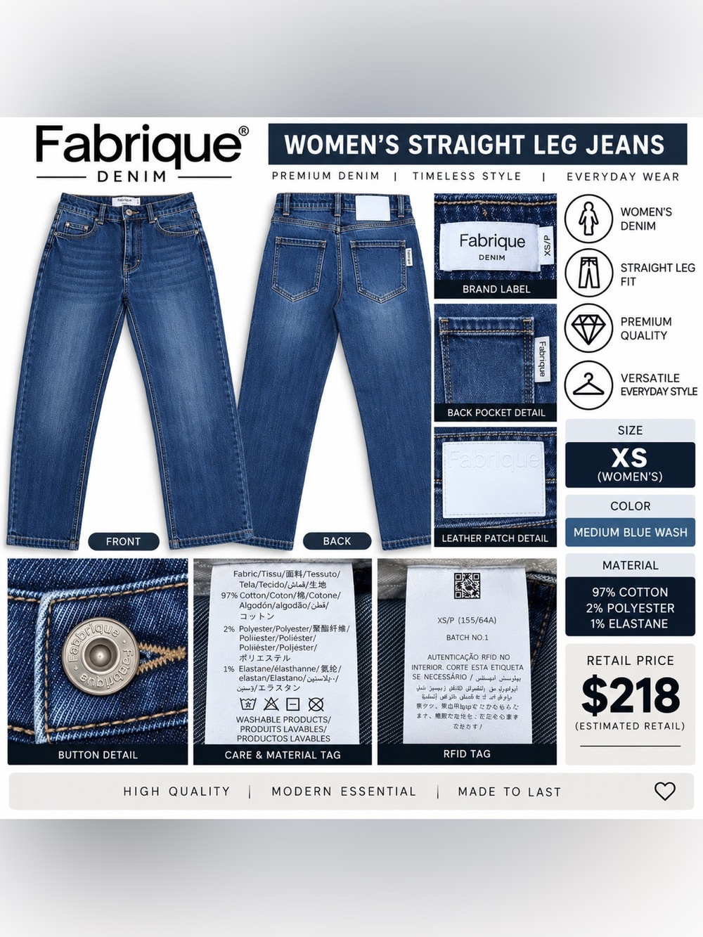 Fabrique Denim Jeans Women’s Size 27 Waist 24 Inch Inseam